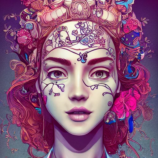 Prompt: the most incredibly beautiful and gorgeous woman with a short face smiling, an ultrafine detailed illustration by james jean, final fantasy, intricate linework, bright colors, behance contest winner, vanitas, angular, altermodern, unreal engine 5 highly rendered, global illumination, radiant light, detailed and intricate environment