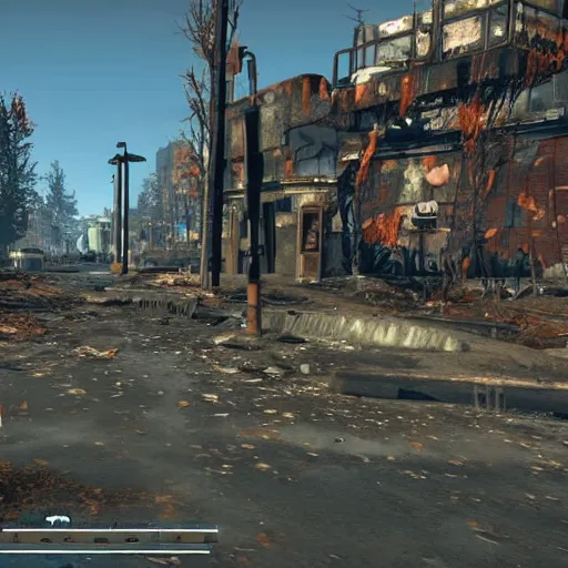 Image similar to vancouver in ruins post - nuclear war in fallout 4, in game screenshot