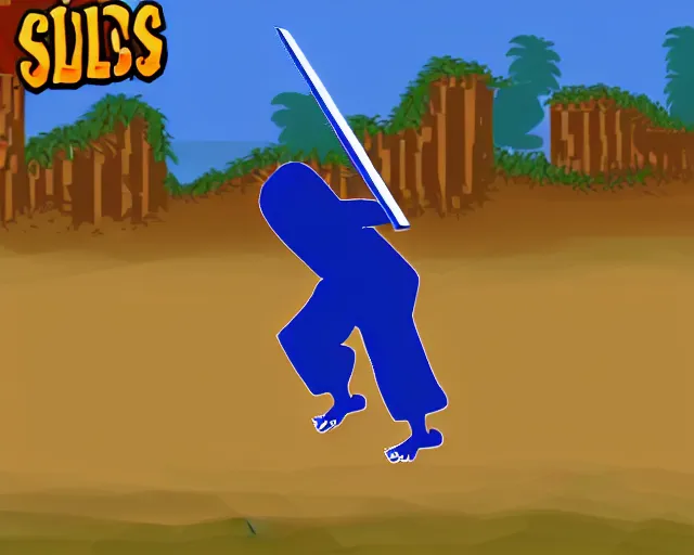 Prompt: screenshot of a crips gang member in the two dimensional web browser game swords and sandals ( 2 0 0 5 ), high quality