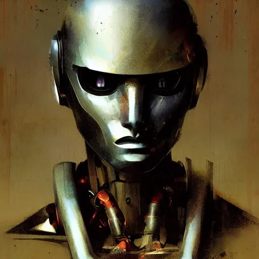 Image similar to portrait of a robot by greg rutkowski in the style of frank frazetta