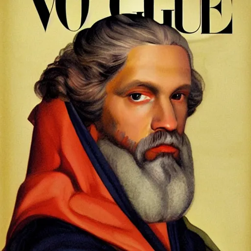 Prompt: Portrait of Zeus for the cover of Vogue painted by Daniel Spreck