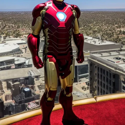 Image similar to Danny DeVito as Ironman at the Mandalay Bay rooftop lounge