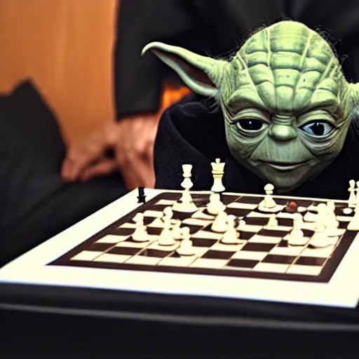 Image similar to photo of yoda playing chess against putin