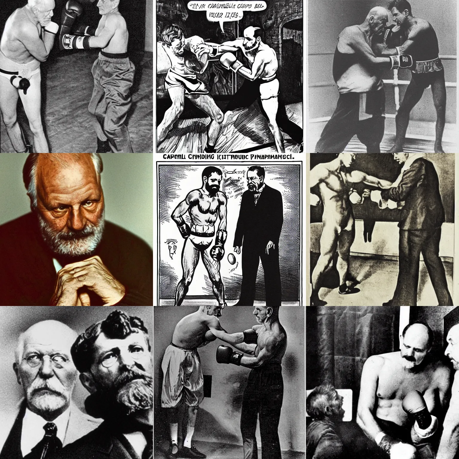 Prompt: carl jung boxing sigmund freud.