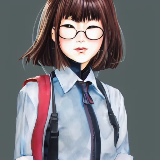 Image similar to a perfect, realistic professional digital sketch of a Japanese schoolgirl in style of Marvel, full length, by pen and watercolor, by a professional American artist on ArtStation, a hollywood-style sketch, on high-quality paper