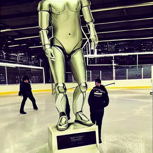 Image similar to “a realistic detailed photo of a guy who is an attractive humanoid who is half robot and half humanoid, who is a male android, Tyler Seguin, shiny skin, posing like a statue, blank stare”