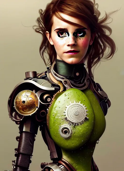 Prompt: portrait of emma watson avocado, robot steampunk, floral! horizon zero dawn machine, intricate, elegant, highly detailed, ray tracing, digital painting, artstation, concept art, smooth, sharp focus, illustration, art by artgerm and greg rutkowski and alphonse mucha, 8 k