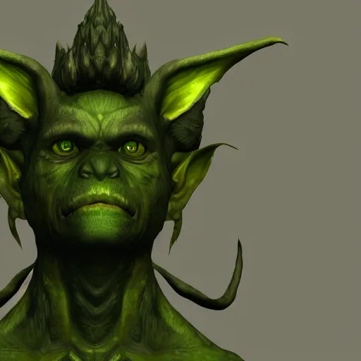 Image similar to medium portrait of a handsome goblin, green skin, ffxiv, final fantasy 1 4 screenshot, octane render, 8 k, fantasy, rule of thirds, sharp focus