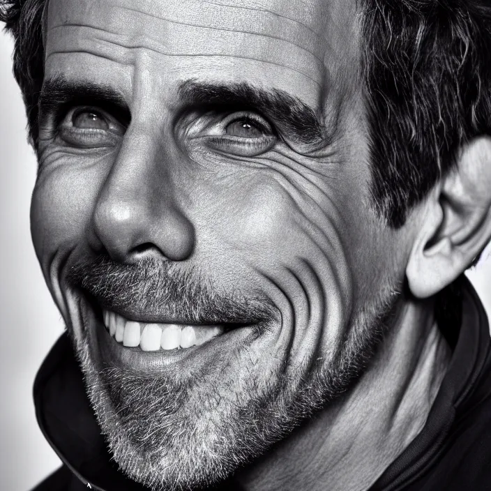 Image similar to portrait of ben stiller, smiling confident towards the camera. detailed, 4 k, morning hour.