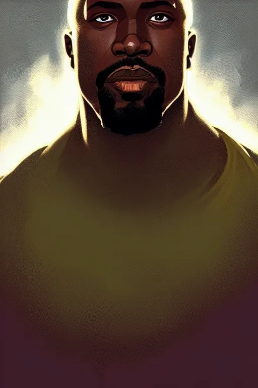 Image similar to a portrait of luke cage, fantasy, sharp focus, intricate, elegant, digital painting, artstation, matte, highly detailed, concept art, illustration, ambient lighting, art by ilya kuvshinov, artgerm, alphonse mucha, and greg rutkowski