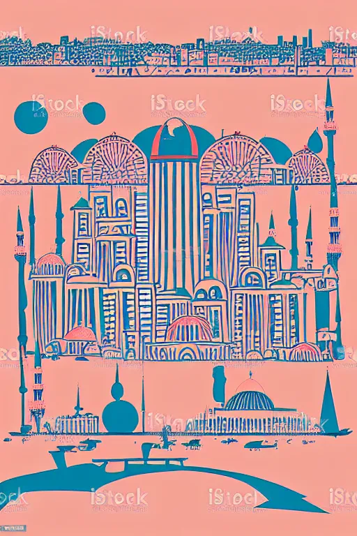 Image similar to minimalist boho style art of colorful istanbul skyline, illustration, vector art