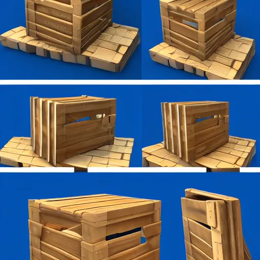 Image similar to cubby wooden crate 3 d icons for mobile game, stylized, blue scheme, octane render, studio lighting