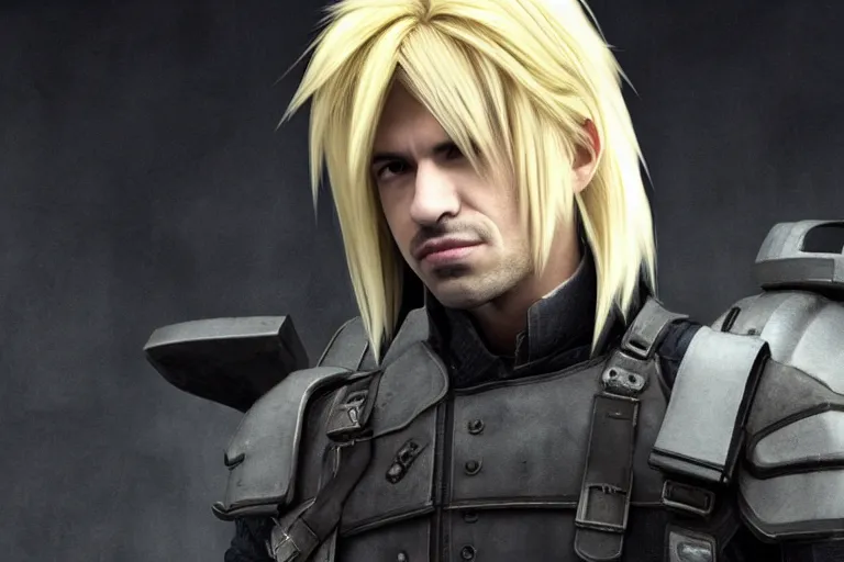 Image similar to live action film still of nathan fielder playing cloud strife in the new sci - fi movie