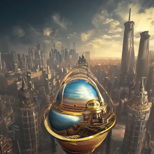 Prompt: enormous city in a faberge egg, sky, steampunk, fantasy art, masterpiece, octane render