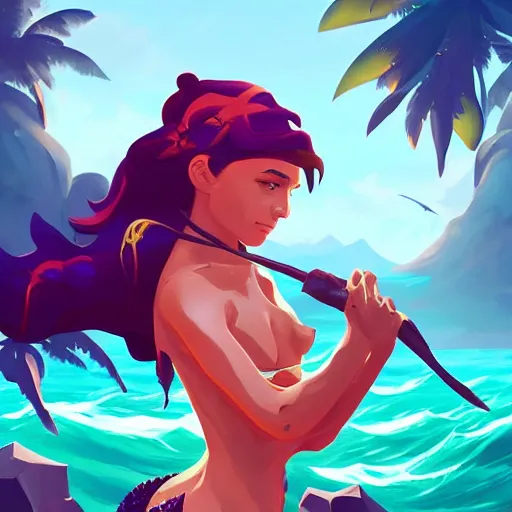 Image similar to painting mermaid treasure on sea of thieves game avatar hero smooth face median photoshop filter cutout vector, behance hd by jesper ejsing, by rhads, makoto shinkai and lois van baarle, ilya kuvshinov, rossdraws global illumination