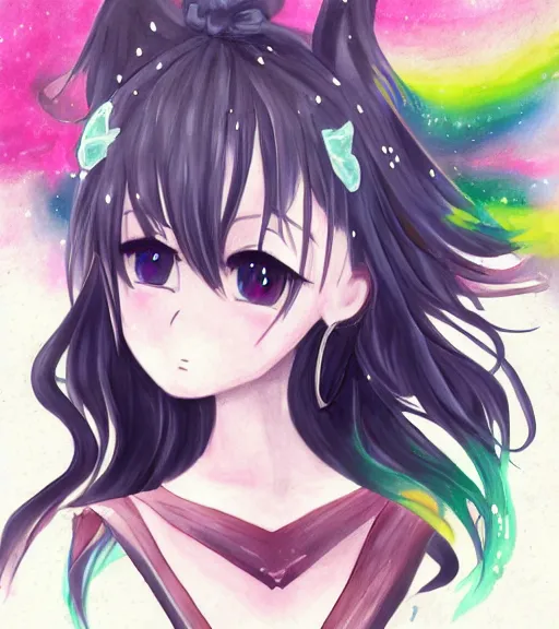 Image similar to a magical anime girl, dark colours, drawn by Yūpon,