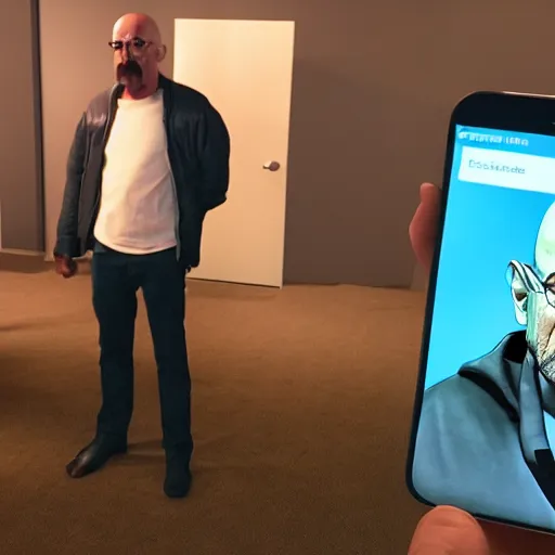 Prompt: walter white wearing an oculus quest