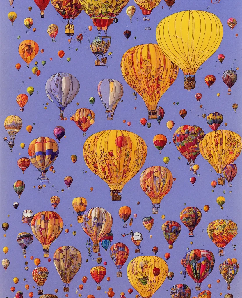 Prompt: flowers as hot air balloons illustration by salvador dali and moebius, intricately detailed