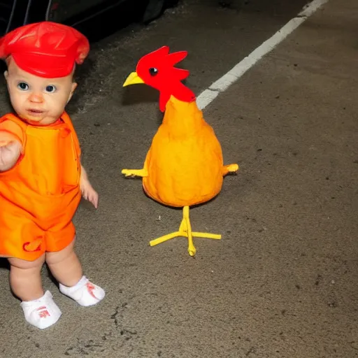 Image similar to cute baby chicken dressed as an inmate, campau mike style