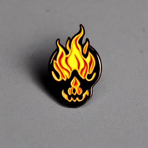 Prompt: vintage minimalistic clean skull with fire flame enamel pin