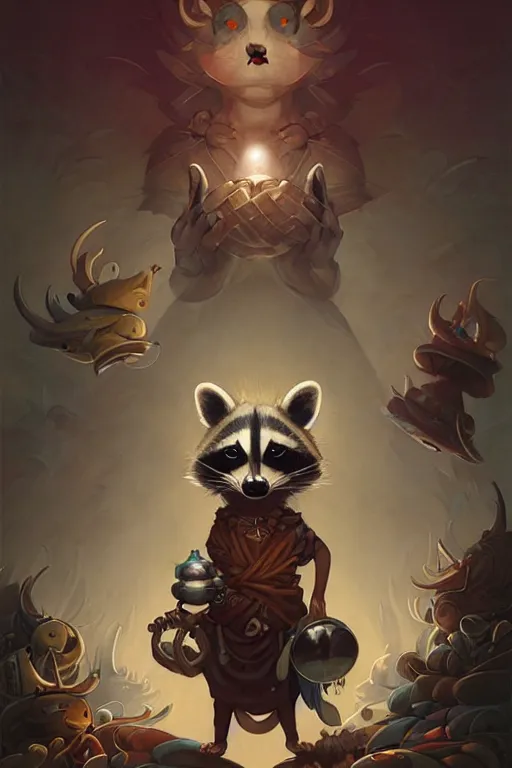 Prompt: The Raccoon Shaman God, by Peter Mohrbacher and Andreas Rocha