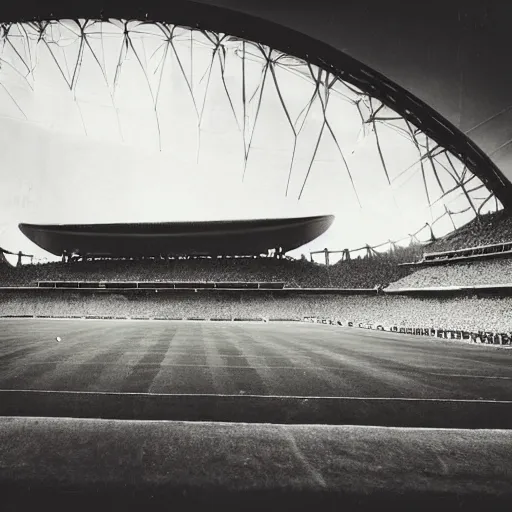 Prompt: art deco sports stadium, chicago, city, dark city, film noir, olympics event 1930's, moody lighting, cinematic, movie frame, Road to Perdition