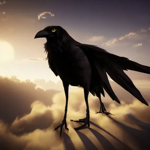 Image similar to Crow Fursuit at furry convention, center composition, dark clouds, golden hour, hyperrealistic, beautiful detailed intricate insanely detailed octane render trending on Artstation, trending on DeviantArt, 8K artistic photography, photorealistic, dramatic volumetric cinematic perfect light, award-winning photograph, masterpiece,