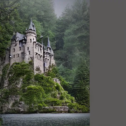 Prompt: a photo of a castle covered by nature, photorealistic