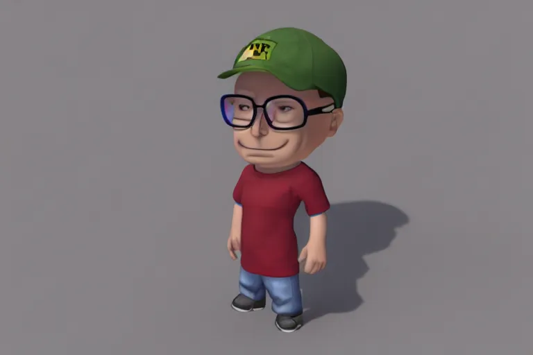 Image similar to hank hill chibi, photorealistic 3 d render