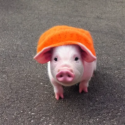 Image similar to cute mini pig wearing orange inmate clothes