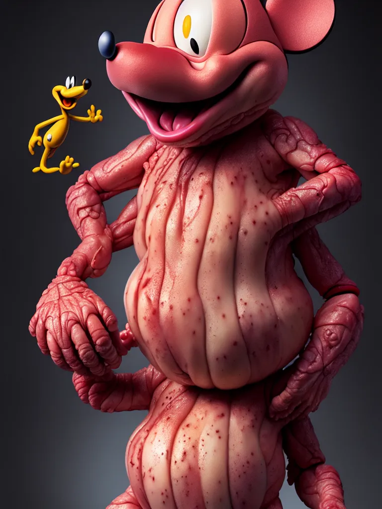 Image similar to hyperrealistic rendering, fat smooth cronenberg flesh monster mickey mouse by donato giancola and greg rutkowski and wayne barlow and zdzisław beksinski, product photography, action figure, sofubi, studio lighting, colored gels, colored background