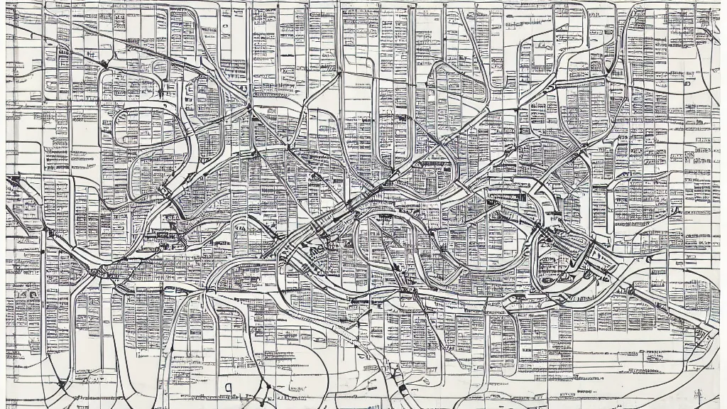 Prompt: blueprint marked hell subway map