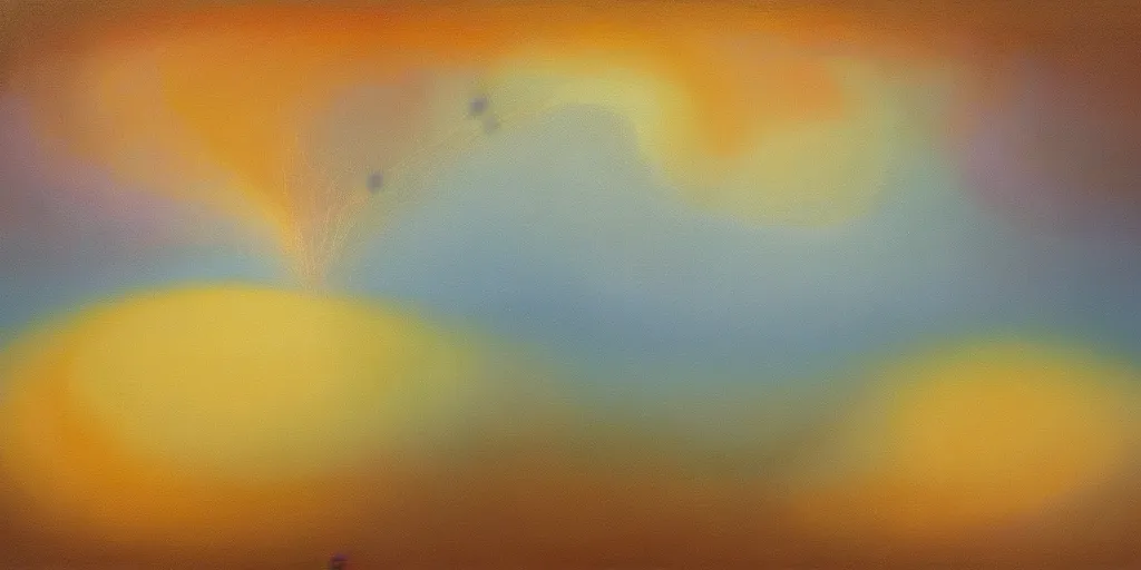 Image similar to the inner structure of quantum reality waves. Oil on canvas. Modern painting. Agnes Pelton. Zao Wou-ki.