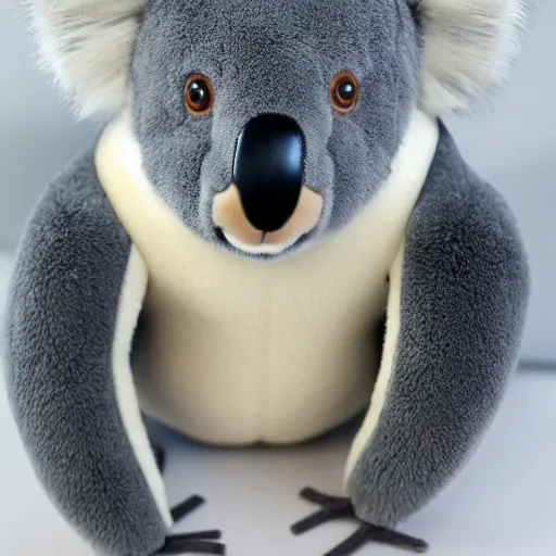 Prompt: a koala plush. beautifully made, detailed, cute, soft. high quality, studio lighting, product image