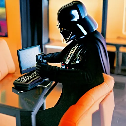 Prompt: photo of darth vader playing video games, cinestill, 800t, 35mm, full-HD