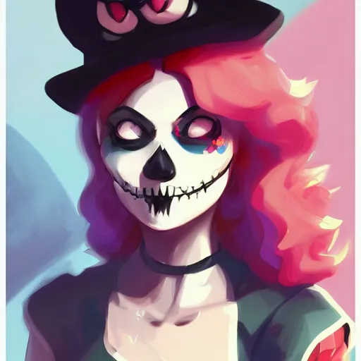 Prompt: a portrait of a girl skull face, princess peach, in the style of artgerm, charlie bowater, atey ghailan and mike mignola, vibrant colors and hard shadows and strong rim light, plain background, comic cover art, trending on artstation