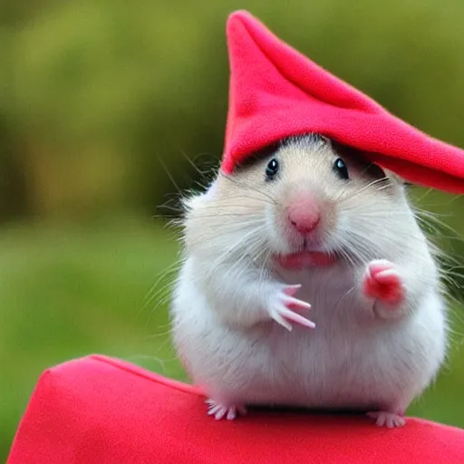 Image similar to a hamster in a gnome costume