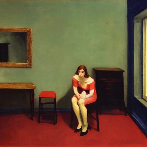 Prompt: painting of a woman with narcissistic personality disorder by edward hopper