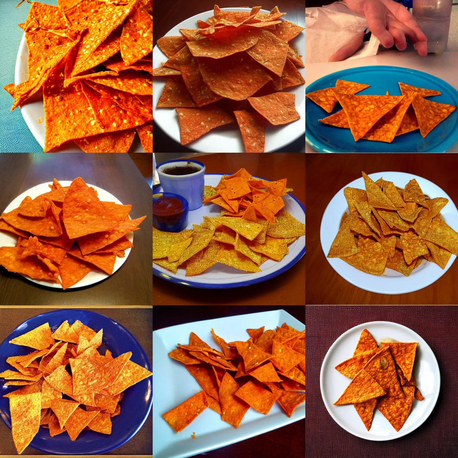 Prompt: big ol plate of doritos. don't touch them, they are my doritos! i'm going to eat them all!