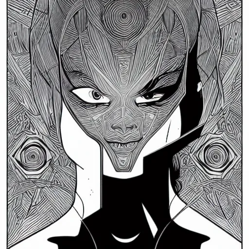 Prompt: clean simple line art of a woman. no background. well composed, clean black and white line drawing, beautiful detailed face. illustration by josan gonzalez and steve ditko and greg rutkowski