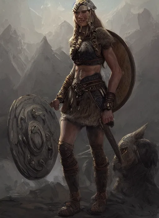 Image similar to digital _ painting _ of _ female viking _ by _ filipe _ pagliuso _ and _ justin _ gerard _ symmetric _ fantasy _ highly _ detailed _ realistic _ intricate _ port