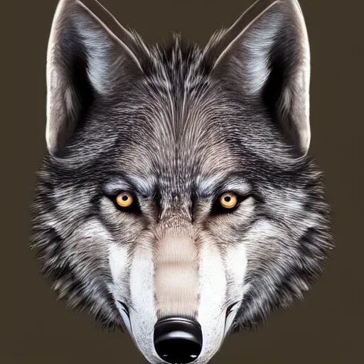 Image similar to portrait of a wolf dressed in a sweatshirt, artstation, animatronic,8K,