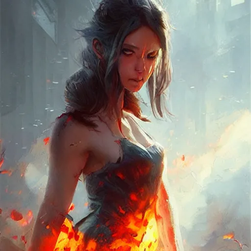 Prompt: what matters most is how well you walk through the fire, realistic painting, artgerm, greg rutkowski