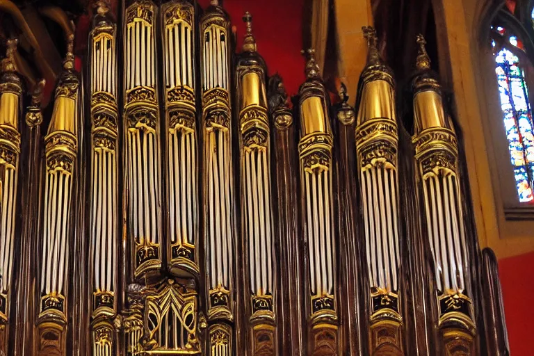 Image similar to photo of a majestic ornate pipe organ inside a cathedral