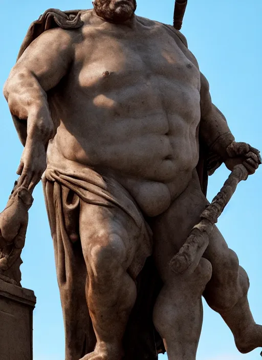 Image similar to Michelangelo's statue of Real-life Peter Griffin as Immortan Joe in Mad Max Fury Road, highly detailed, 8k