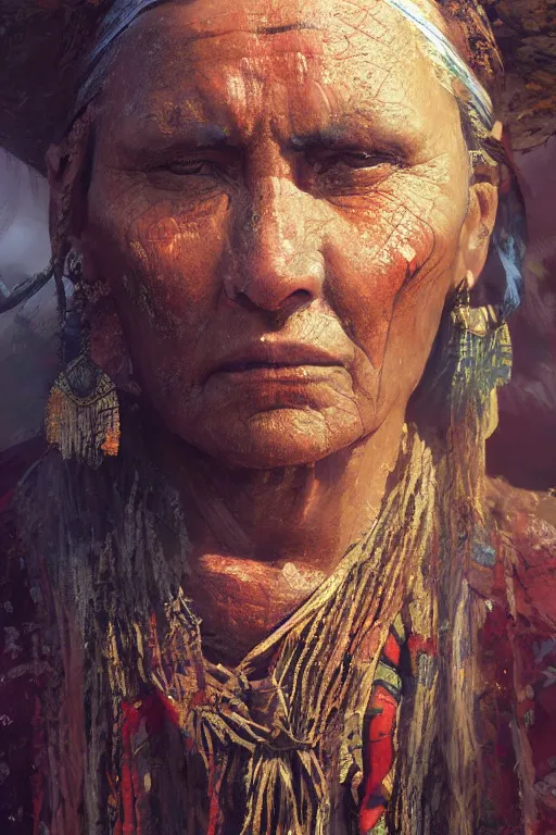 Image similar to aztec citizen, close - up portrait, poor, intricate, elegant, volumetric lighting, scenery, digital painting, highly detailed, artstation, sharp focus, illustration, concept art, ruan jia, steve mccurry