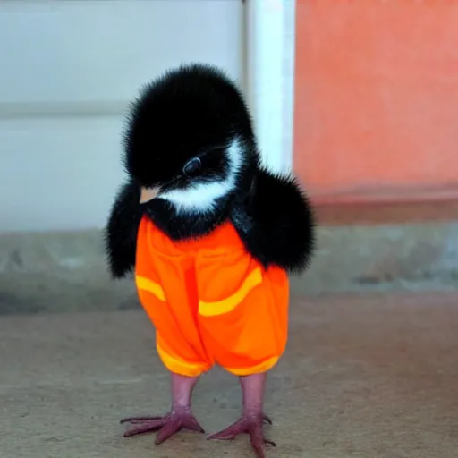 Image similar to cute baby chick dressed as an inmate