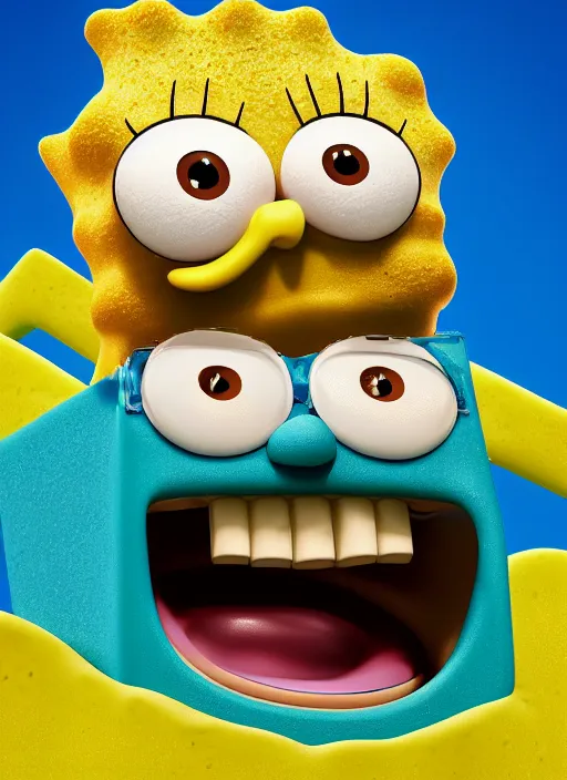 Prompt: closeup portrait of spongebob squarepants, depth of field, zeiss lens, detailed, symmetrical, centered, fashion photoshoot, by annie leibovitz and steve mccurry, david lazar, jimmy nelsson, breathtaking, 8 k resolution, extremely detailed, beautiful, establishing shot, artistic, hyperrealistic, beautiful face, octane render