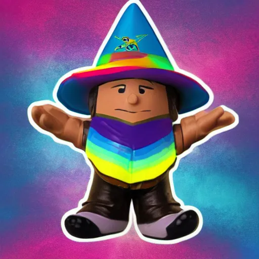 Image similar to a wizard with a rainbow wizard hat vinyl figure