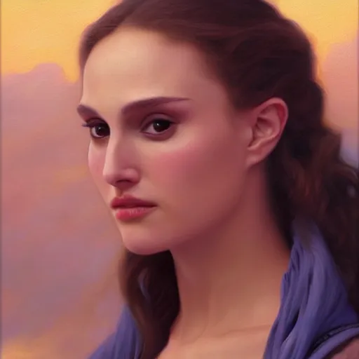 Prompt: Painting of Natalie Portman as Padme Amidala. Art by william adolphe bouguereau. During golden hour. Extremely detailed. Beautiful. 4K. Award winning.